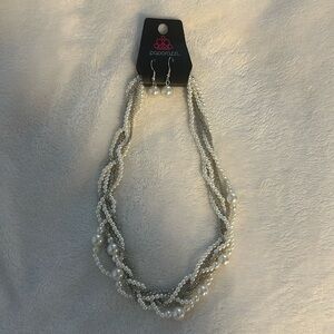 Paparazzi Silver and White Necklace Set